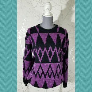 Snap Vtg Abstract Geometric Metallic Knit Sweater